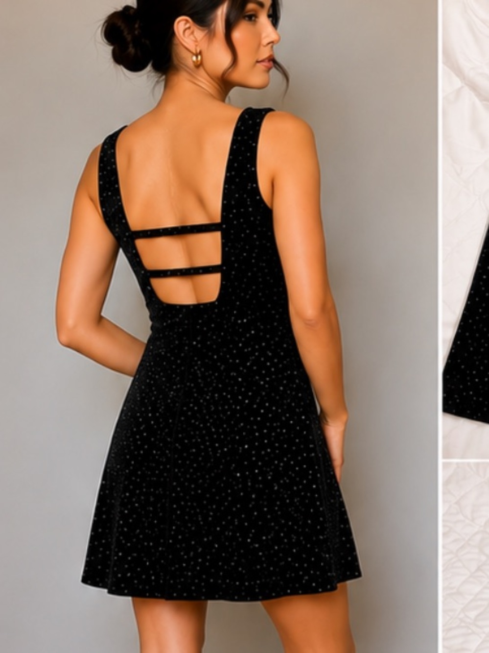 Vintage Byer Too! Black Silver Glitter Y2K Mini Dress Size Small